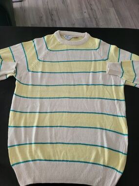 Club International Men's Crewneck Stripe Sweater - Yellow, White & Teal